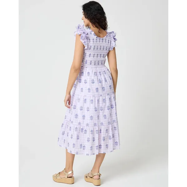 J.Crew Tall Ruffle Sleeve Smocked Midi Dress Printed Cotton A Line Large NWT - Image 3
