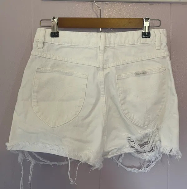 Rollas White Ripped Denim Shorts - Image 5