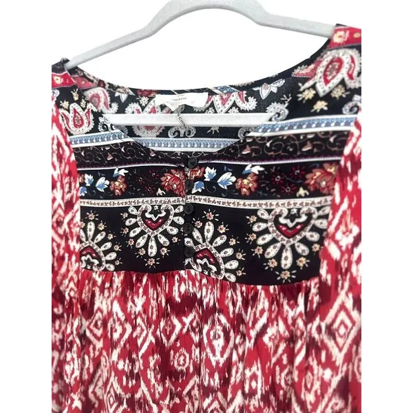 Entro‎ Flowy Shift Mini Dress Size Small Red Geometric Hippie Boho Artsy Retro - Image 2