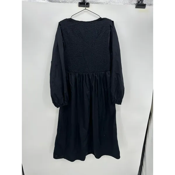 Old Navy Womens Black Smocked Square Neck Cotton Balloon Sleeve Midi Dress L - Image 3