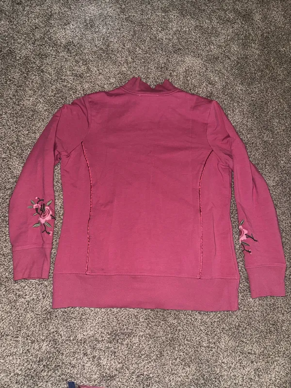 Sport Savvy Women's Pink Floral Embroidered Full Zip Jacket and Pants Set, Medium - Image 7