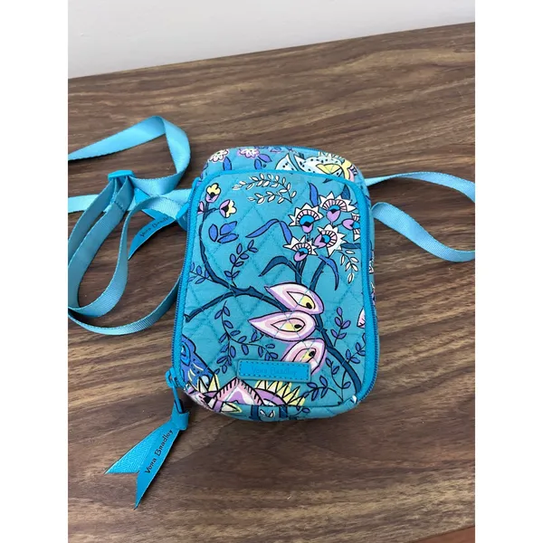 Vera Bradley Turquoise Floral Paisley Quilted Cotton Crossbody Phone Bag Blue - Image 2