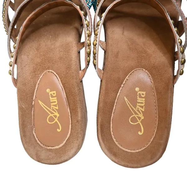 Azura Women's EU 41 Stylish Wedge Suede Leather Sandals Jeweled Studded - Image 8