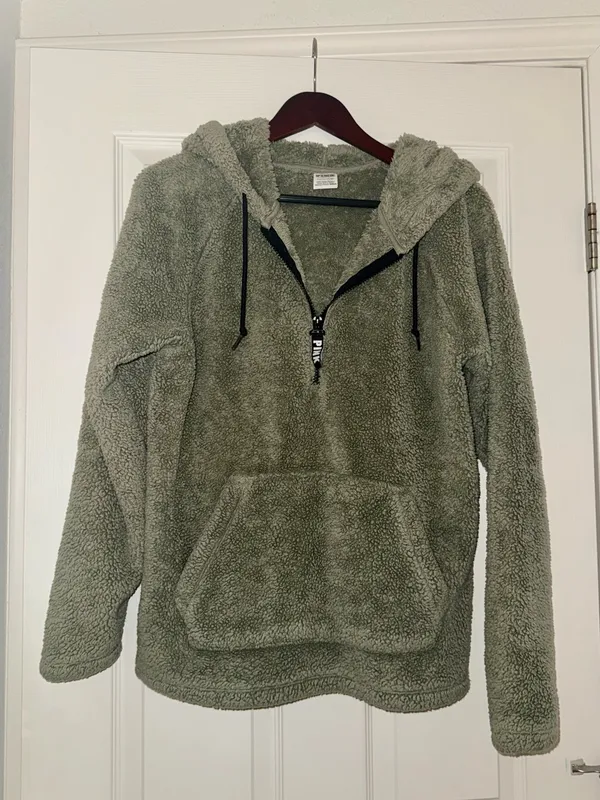 Victoria’s Secret Pink Fleece Hooded Quarter Zip in Green - Image 3