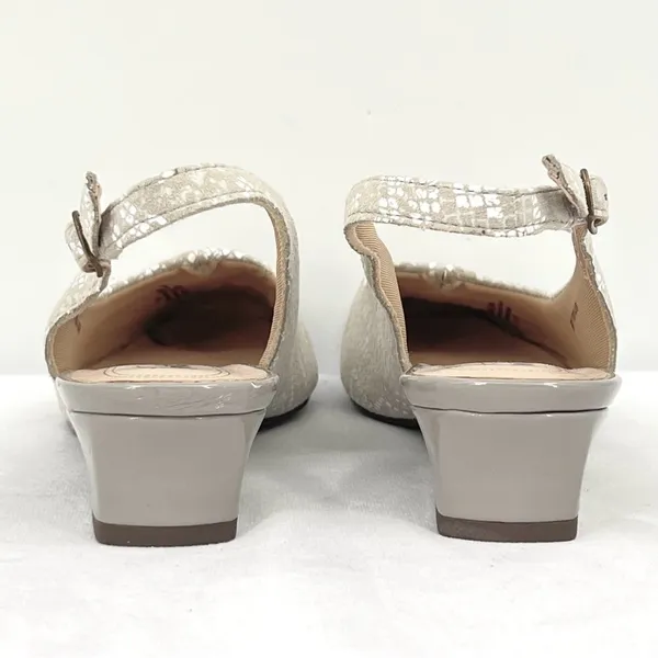 Trotters Dea Light Grey Snake Leather Patent Square Cap Toe Slingback Pump 6.5 - Image 9