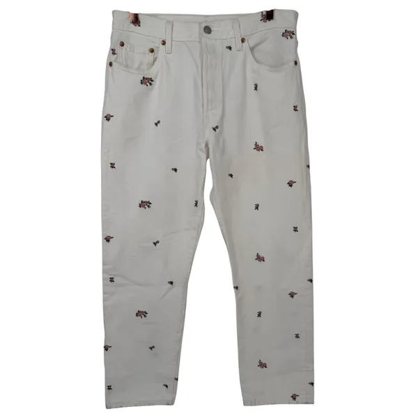 Anthropologie Women's Levis 501 Floral Embroidered Jeans White Size 29 Feminine - Image 6