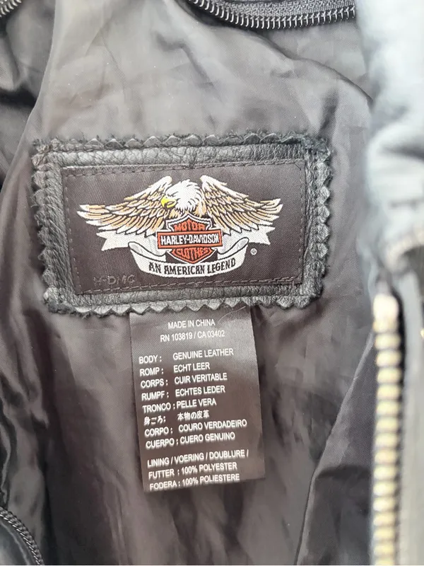 Harley Davidson Vintage Cruiser Leather Jacket size XS Black Cream Orange - Image 6