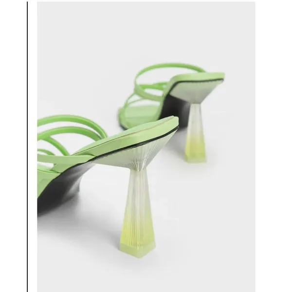 Charles & Keith Mules Women 37 Green Strappy Transparent Heel Trendy Chic Sandal - Image 2