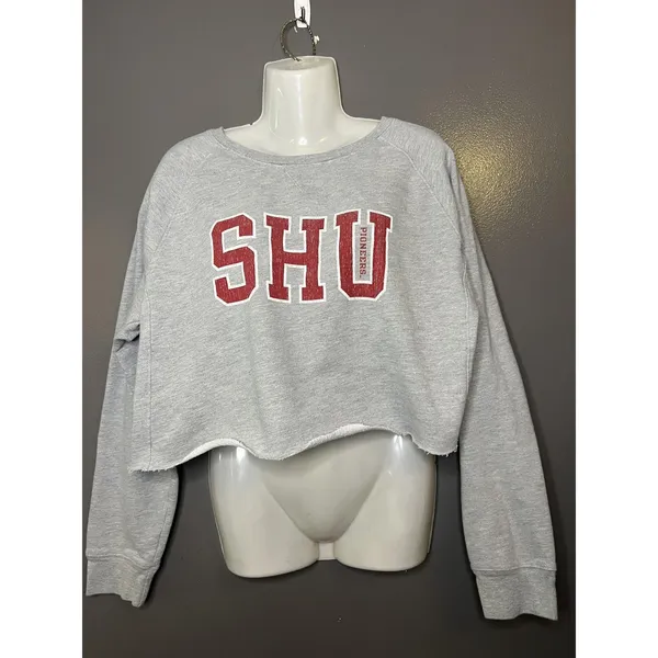 Sacred Heart Pioneers Sweatshirt Womens 2XL Gray Cropped Raw Hem Gear For Sports - Image 2