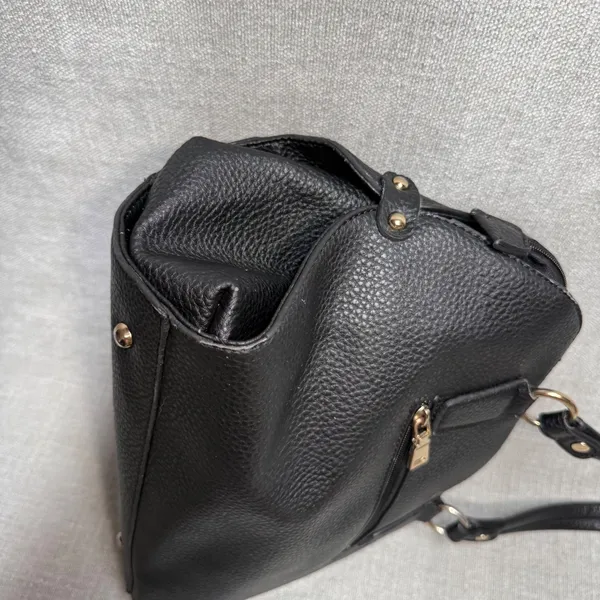 Black Padlock Faux Leather Satchel Handbag Purse Gold Padlock‎ Detail Medium - Image 6