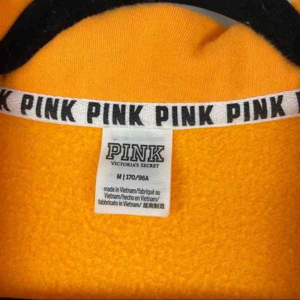 PINK Victoria’s Secret Orange Spellout Quarter Zip Sweatshirt Sz Medium - Image 6