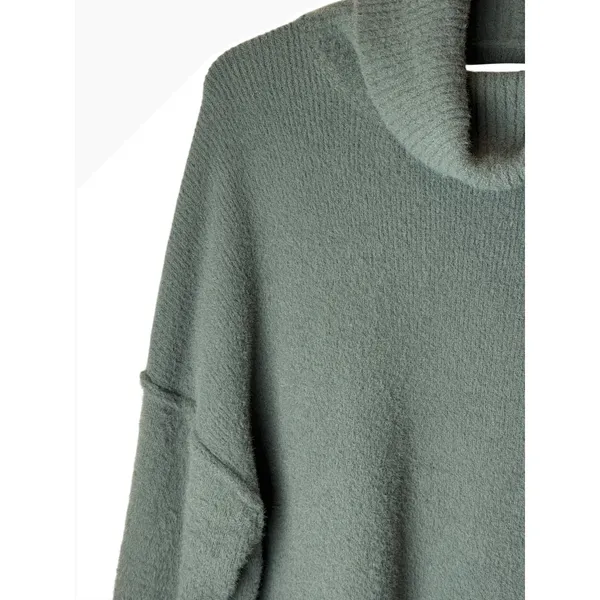Aerie Turtleneck Sweater Women Small Green Fuzzy Knit Side Slit Lounge Outdoor - Image 5