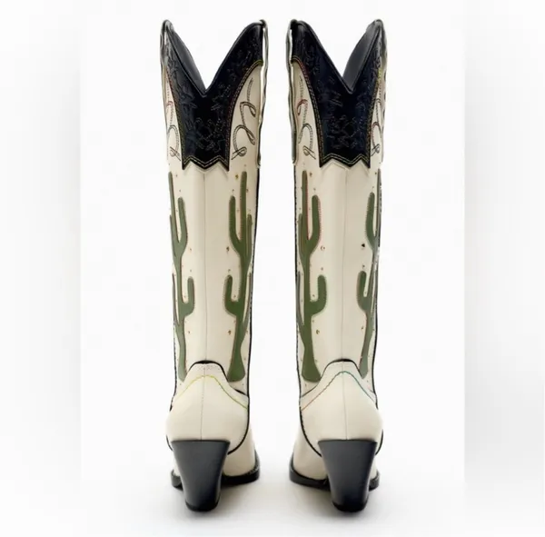 Zara cowboy boots cactus knee high heels western south western cowgirl - Image 6