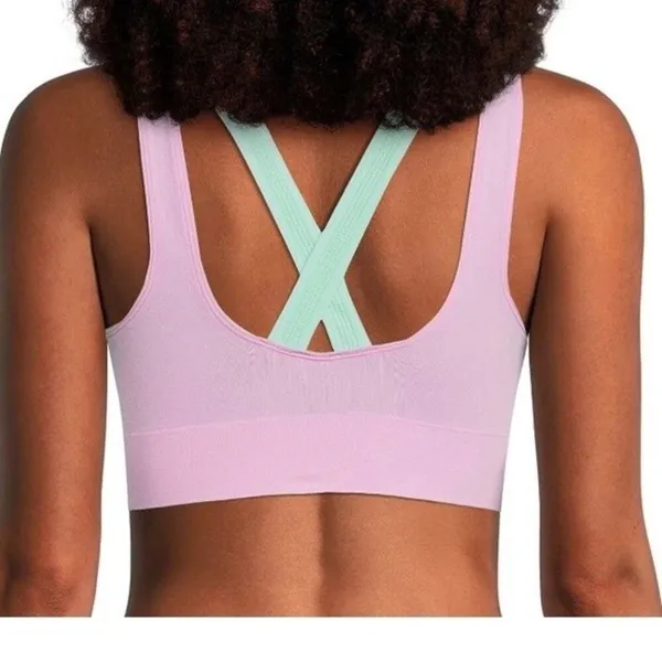 No Boundaries Juniors Seamless Double Layered Bralette Small NWT Pink Green - Image 2