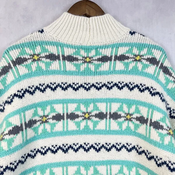 American Eagle‎ Chunky Sweater Women Small Fair Isle Mock Neck Nordic Hygge Cozy - Image 7