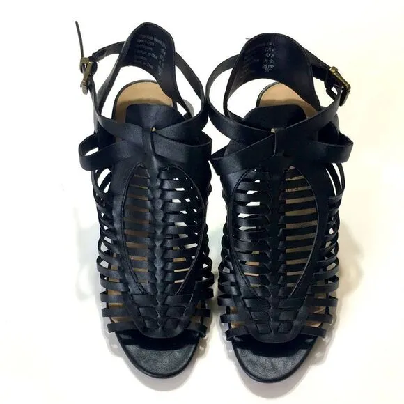 American Eagle Black Woven High Heel Open Toe Ankle Strappy Size 8 - Image 2