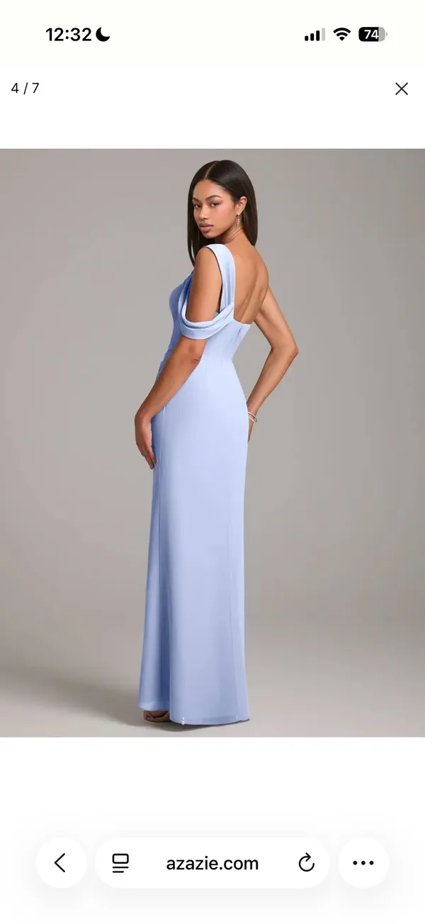 Azazie Wynter Chiffon Maxi Dress Ice - Image 6