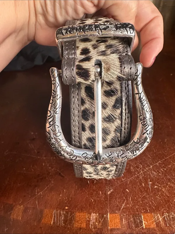 Vintage Brighton Pony hair Leopard print Belt w/Decorative Buckle - Brown - Image 2