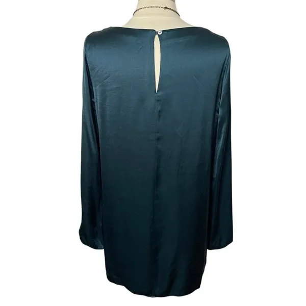 NWOT MADEWELL Long Bell Sleeve Satin Shift Dress in‎ Smoky Spruce, Medium - Image 8