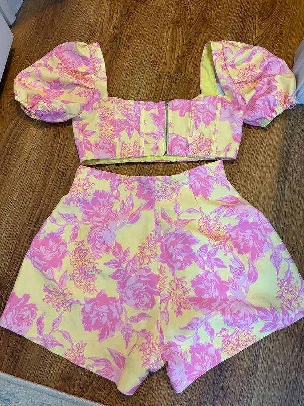 Pepper Mayo Floral Two Piece Set Pink & Yellow - Image 2