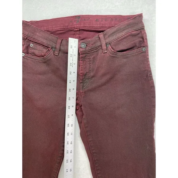 7 For All Mankind High-Waist Ankle Skinny Coated‎ in Merlot Women's Jeans sz 28 - Image 4