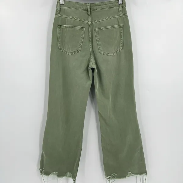 BAYEAS Wide Leg Jeans Green Denim High‎ Rise Raw Hem Distressed Women’s Size 24 - Image 4