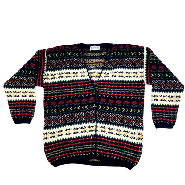 EDINBURGH Lambswool Cardigan Sz M VTG 80's Oversize Holiday Cozy Made Scotland - Image 5