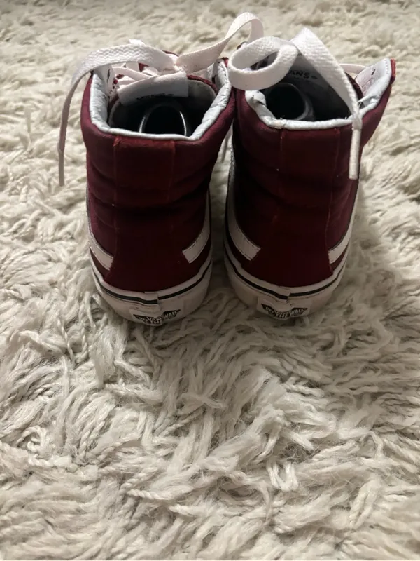 Vans High Top Sneakers Women’s Size 6, Men’s Size 4.5 Burgundy with White - Image 3