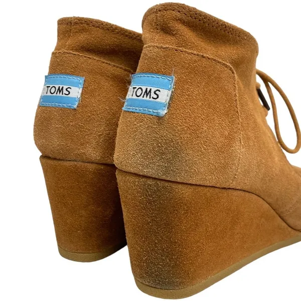 TOMS Brown Lace up‎ Wedge Ankle Booties 8.5 - Image 4