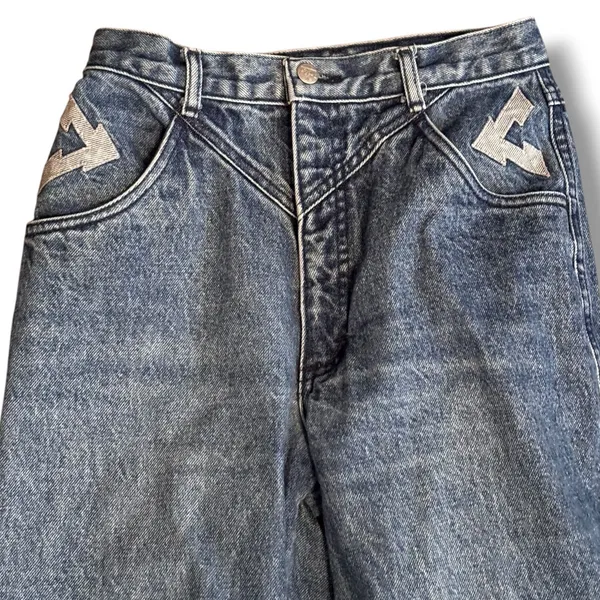 Vintage Roper High Rise Western Mom Jeans Arrow Pocket Acid Wash Long Length - Image 3