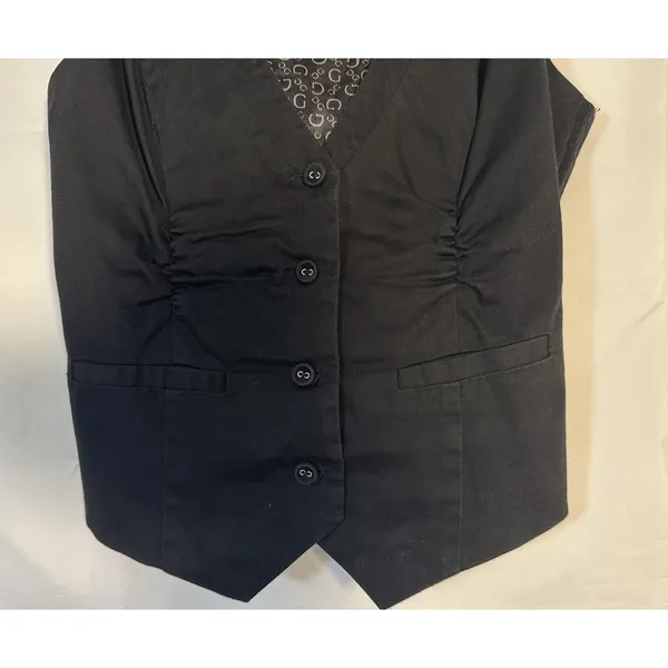 Guess Black Tailored Vest Womens M Fits Small Ruched Button Y2K Waistcoat Top - Image 3