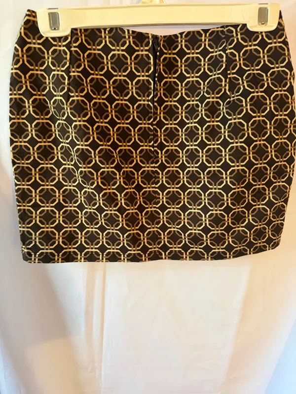 Motel Rocks Black Mini Skirt with Gold Geometric Chain Print - Image 2