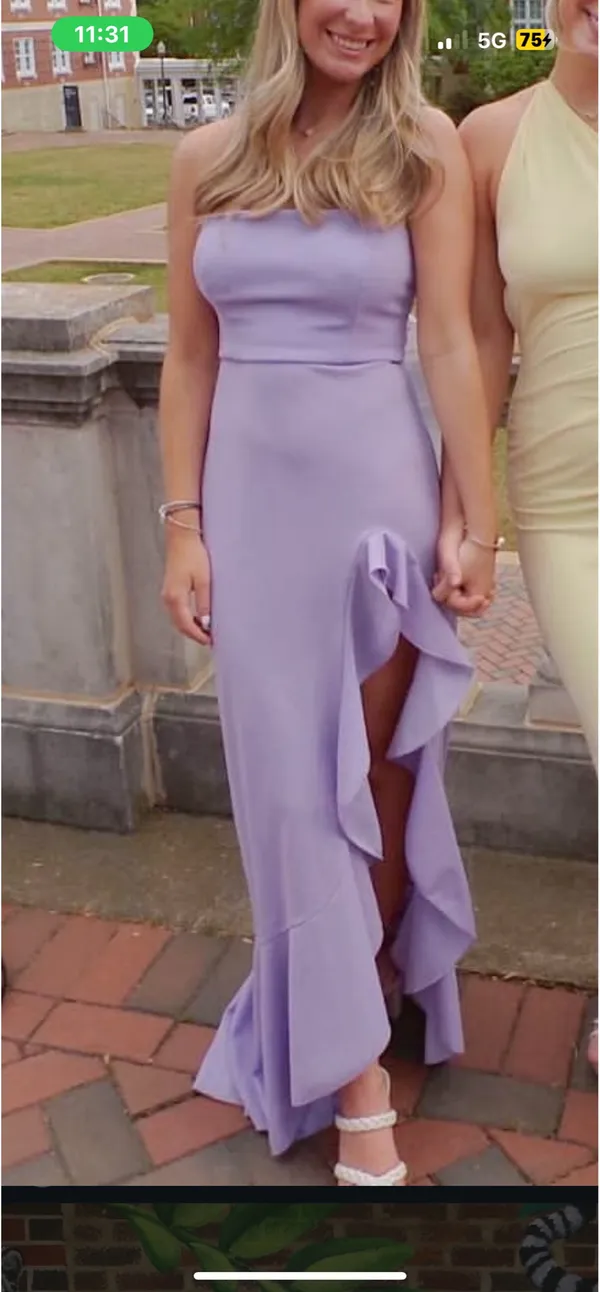 Lucy in the Sky Strapless Back Bow Corset Maxi Dress in Lavender - Image 2
