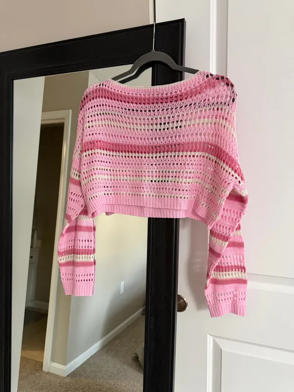 Shein Crochet Long Sleeve Top Pink - Image 2