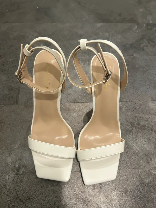 White Stiletto Strappy High Heels Size 8 - Image 2