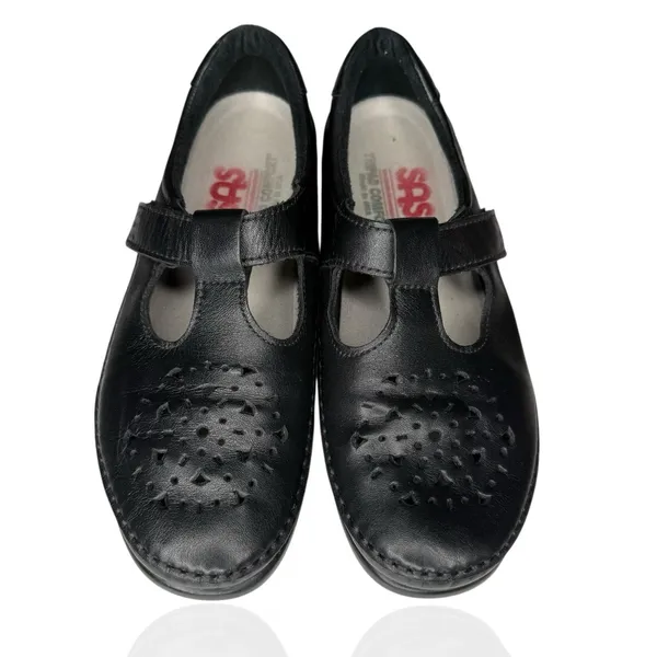 Sas 7.5 N Black Leather Willow Flats Adjustable‎ Mary Jane T-straps Casual - Image 3