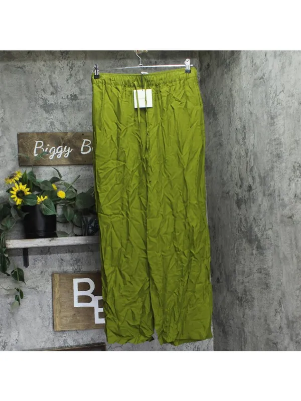 NWT Calvin Klein Womens Drawstring Wide-Leg Pants 44B932G Dark Leaves Green M - Image 4