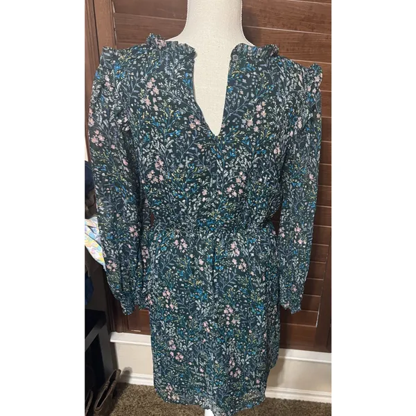 Loft Green Floral‎ Dress sz 4 Smocked Cottagecore Fairy Ditsy Prairie Mini - Image 5
