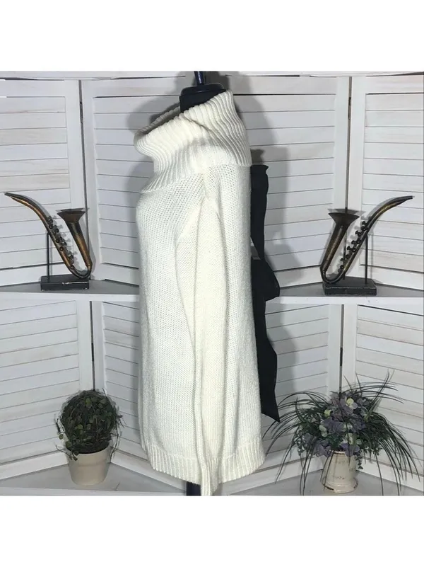 Poof! Cream Cowl Neck Open Back Bow Sweater Dress Size S - Image 4