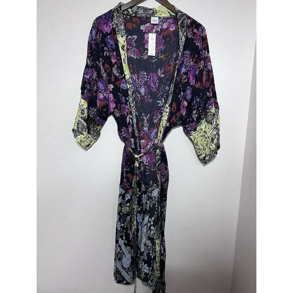 Anna & Ava Long Floral Print Kimono NEW One Size Purple Artsy Lounge - Image 2
