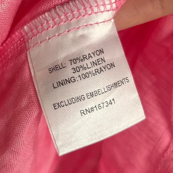 Hello molly pink linen blend puff sleeve mini dress size M milkmaid cottagecore - Image 5