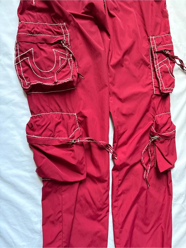 True Religion Ricki Big T Burgundy With Contrasting White Y2K women pants cargo - Image 6