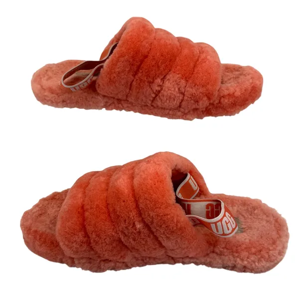 UGG Fluff Yeah Slide Sheepskin Slippers Coral Pink Orange Women 8‎ Y2K Spa Cozy - Image 7