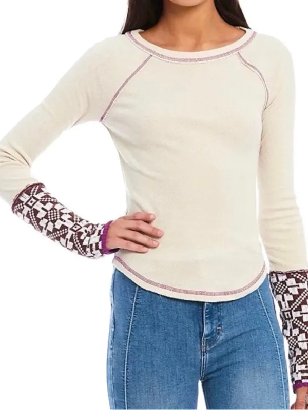 NWT Free People She’s Reversible Cuff Thermal Top Oat Cream Small - Image 2