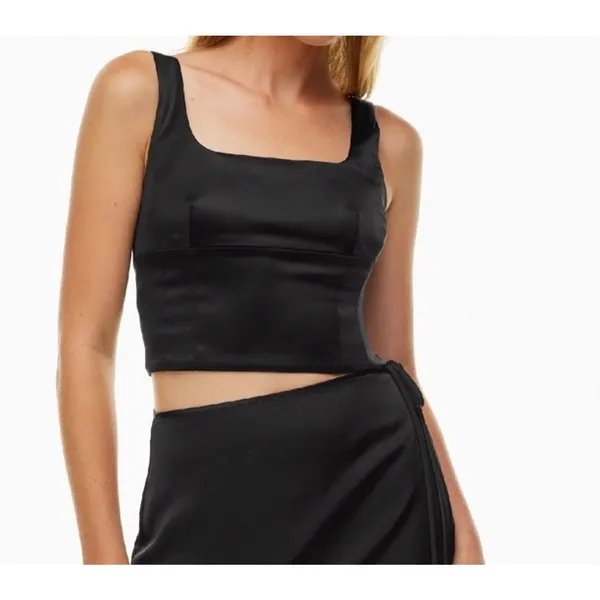 Wilfred Shine Satin Bustier from Aritzia It is a sleek black cropped tank top XS - Image 2