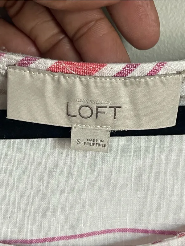 LOFT | White Striped 100% Linen Drawstring Waist Mini Dress Sz S - Image 6