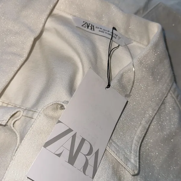 NWT ZARA DENIM TRF SHIMMERY PLAYSUIT Oyster White Medium Bloggers Fave - Image 8