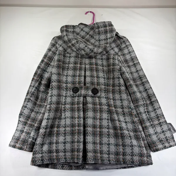 Sashimi Womens Grey Plaid Hooded Wool Blend Pea Coat Jacket Size Medium‎ - Image 4