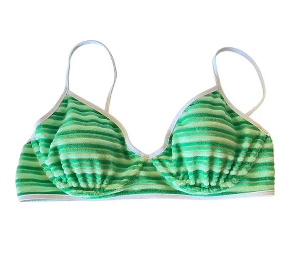 No Boundaries Terry Stripe Underwire Bikini Top Green White NWT Sz L - Image 4