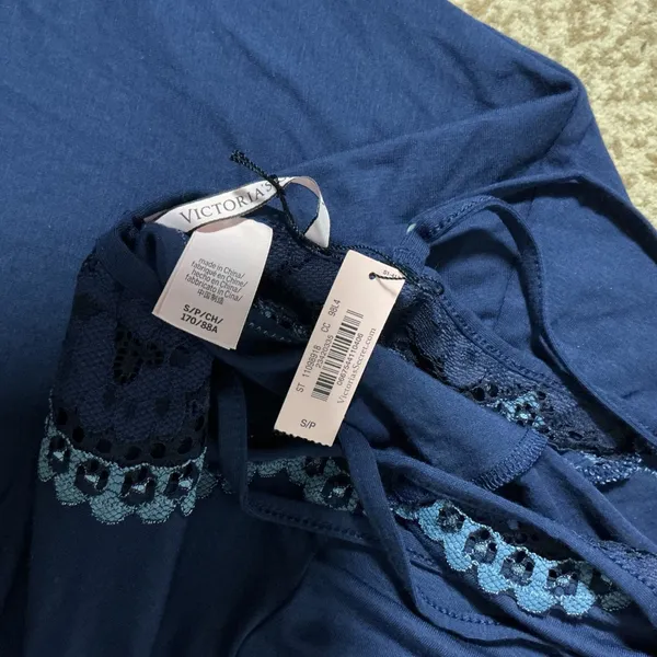 Victoria's Secret Lace Trim Chemise Nightgown Womens S Blue Sleep Romantic NEW - Image 5